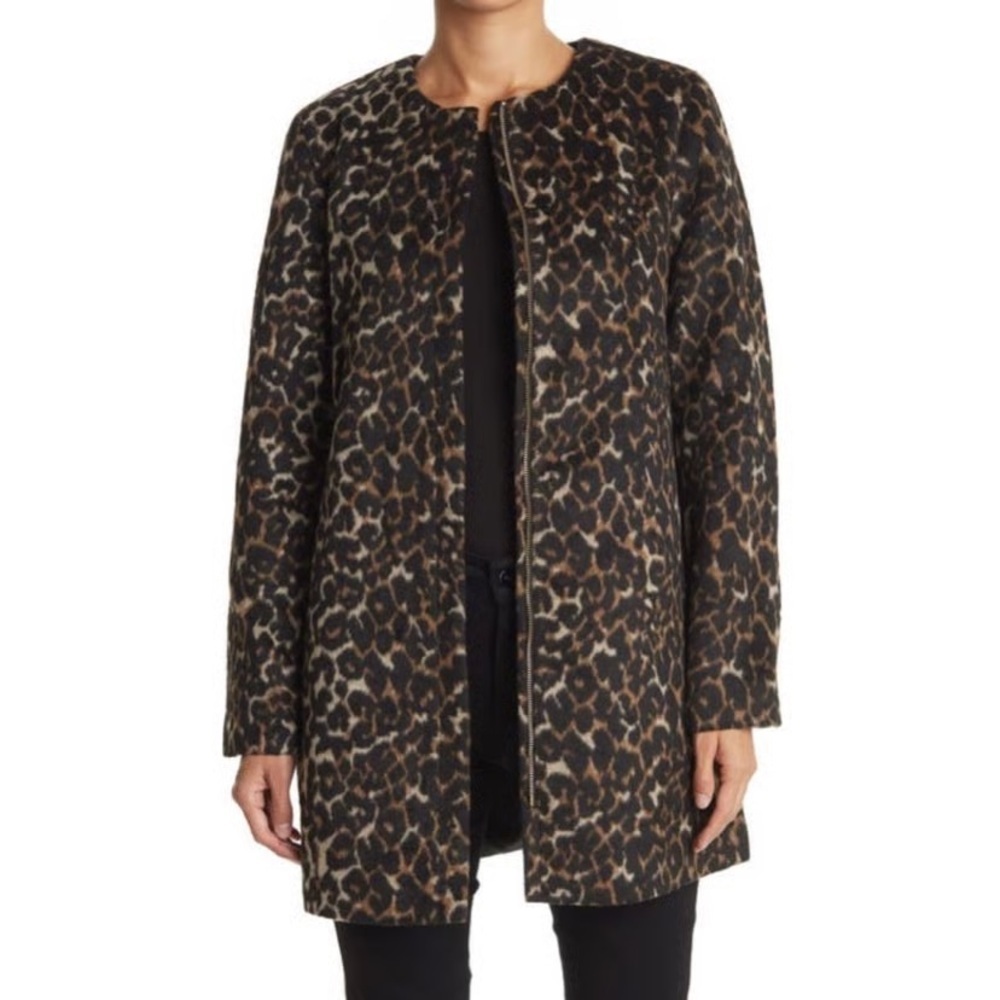 NWT Nine West Brushed Woven Front Zip Coat